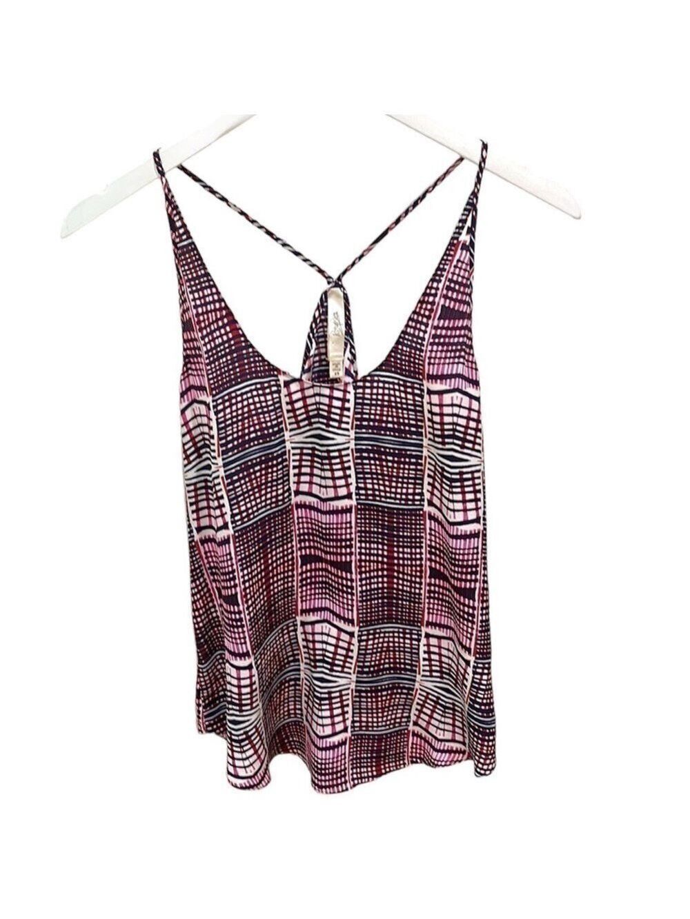 Rory Beca Navy Pink Plaid Strappy Silk Tank Top SZ XS